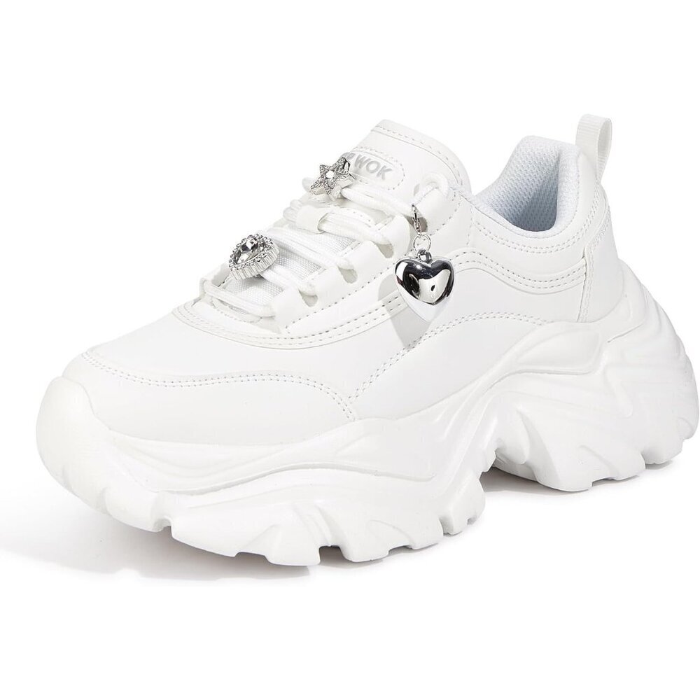 Women Leather White Buckle Comfortable Wedge Walking Sport Sneakers Shoes